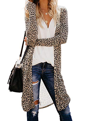 Elapsy Womens Casual Camo Print Knit Open Front Lightweight Kimono Cardigans Long Sleeve Long Knit Cardigan Sweater Plus Size Large