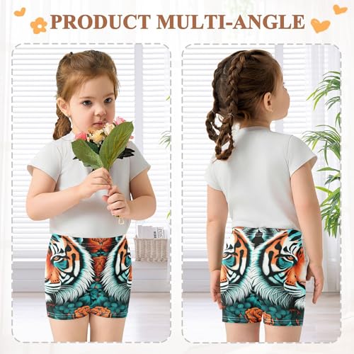 Girls Biker Shorts Toddler Cotton Shorts for Under Skirts Tiger Flowers Surround Green Kids Clothes 4t4