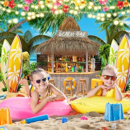 Bannière de fête plage palmier planche de surf été 3x2.4m