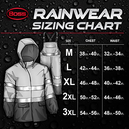 Boss Unisex High Visibility ANSI Class III Rain Suit Jacket and Bib, Water Resistant 6