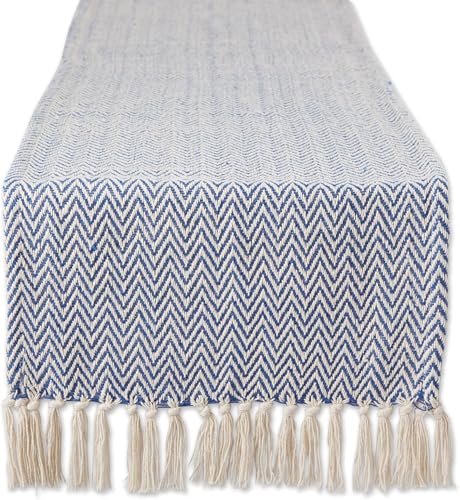 Image of THE HOME TALK Premium Cotton Chevron 4-6 Seater Table Runner - 14x72 Inches - Royal Blue|Elegant Dining|Handcrafted Quality|Stylish Console Decor for Dining Table, Parties, Events
