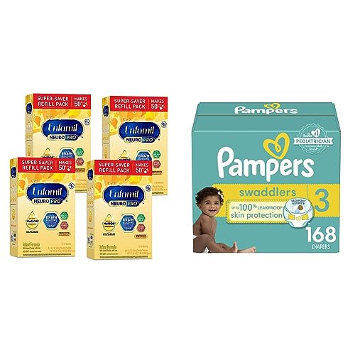 Image of Enfamil NeuroPro Baby Formula, Infant Formula Nutrition, Triple Prebiotic Immune Blend, 2'FL HMO & Pampers Swaddlers Diapers Size 3, 168 count - Disposable Diapers