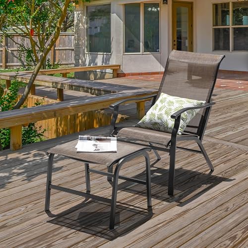 Image of NUU GARDEN Outdoor Patio Chaise Lounges Chair, Recliner Chairs with Ottoman, All-Weather Textilene Chaise Lounge with Metal Frame, Outdoor Lounge Chairs for Patio, Backyard, Deck, Brown