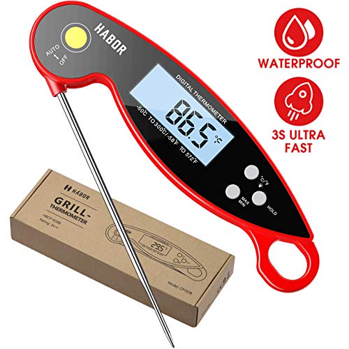 Habor Digital Meat Thermometer Upgraded Waterproof, 3s Instant Read Digital Cooking Thermometer, Kitchen