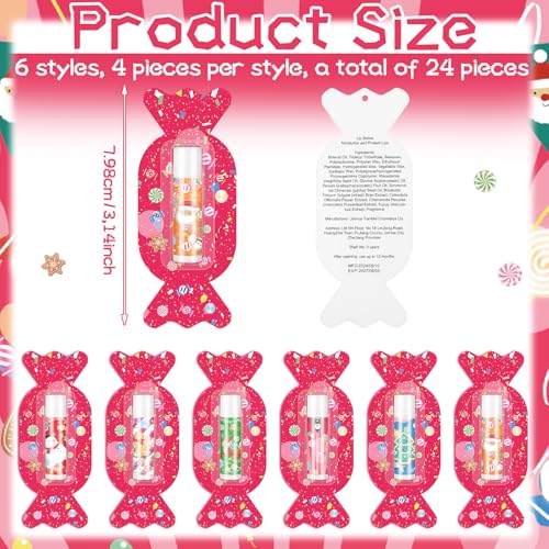 Image of 24 Pcs Candy Themed Lip Balms Christmas Lip Balms Bulk Lip Gloss Honey Flavored 6 Styles Holiday Party Treat Goodie Bags Cute Stocking Stuffers Christmas Gifts for Kids Girls Women