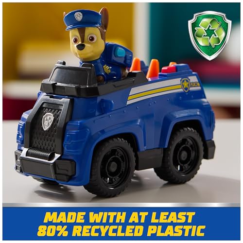 Image of Paw Patrol, Chase's Patrol Cruiser, Toy Car with Collectible Action Figure, Sustainably Minded Kids Toys for Boys & Girls Ages 3 and Up