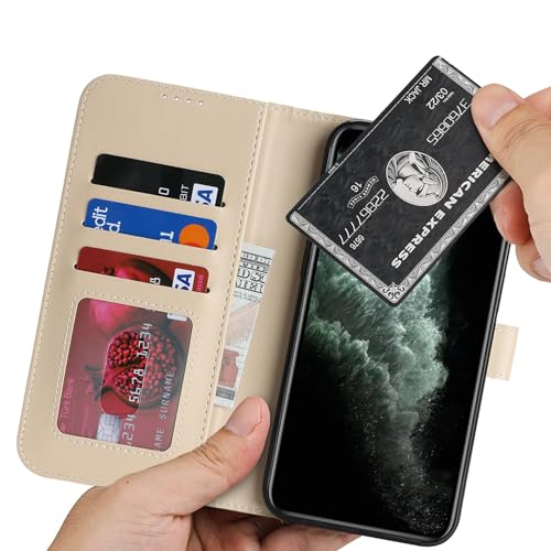 Image of for iPhone 11 Pro Max Case Wallet with Card Holder,for iPhone 11 Pro Max Wallet Case for Women Men,PU Leather Shockproof Magnetic Buckle Stand Flip Phone Case-Beige