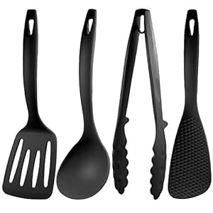 Nagao Tsubamesanjo Mini Kitchen Tool Set of 4 Turner, Ladle, Tongs, Spatula, Black, Made in Japan