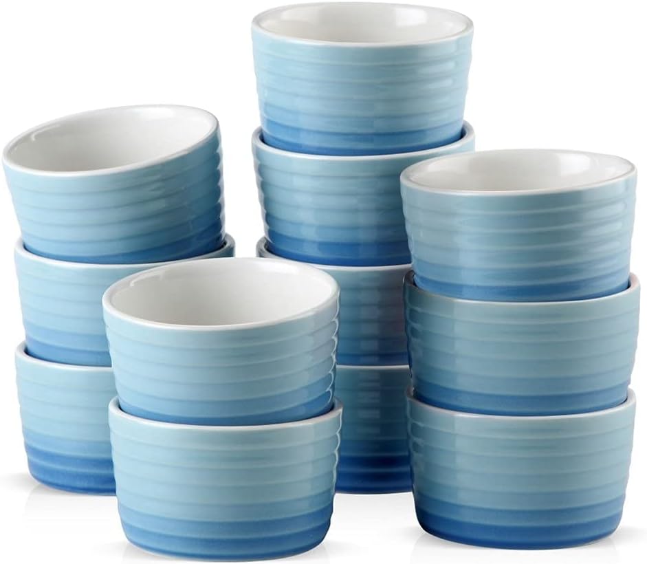 6/12-Piece 300 ml Porcelain Souffle Cup Cake Bake Plates Set Brulee Muffin Pudding Ceramic Ramekins Souffle Dishes Set (Colour: 6-Piece) (12)