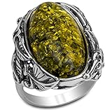 Silver Ice - Anello ovale in argento Sterling con ambra e Argento, 59.5 (19.0), colore: Grun, cod. 26441