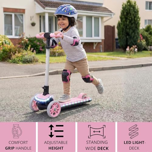 Image of STREETJAM Blinkie Kids LED Kick Scooter for 3-12 Years, LED Deck with Multiple Light Modes (1st Time in India), BIS Approved, Extra Wide Deck, Rechargeable, Up to 50 kg Load (Baby Pink with Grey)