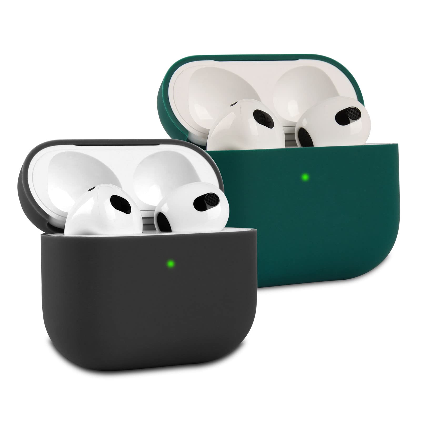 2 Piezas KOKOKA Funda de Silicona Compatible con AirPods 3.ª Generación 2021, Anti-rasguños Anti-Polvo Ultradelgada Funda Premium Silicona para Airpods 3, LED Frontal Visible, Negro/Gris — view 12