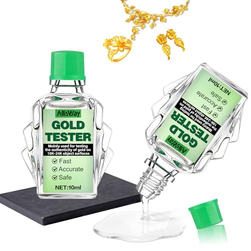 AllisWay Comprobador de Oro, Reactivos/Soluciones para Probar el Oro con Piedra de Toque Natural Detección Rápida y Precisa, 2pcs*10ml