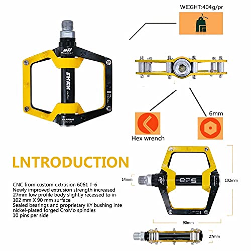 Black Yellow 528 Shanmashi Mountain Bike Mtb Pedals Aluminium Bicycle Bmx Flat Pedal With Removable Non-Slip Studs 9/16 #TOP6