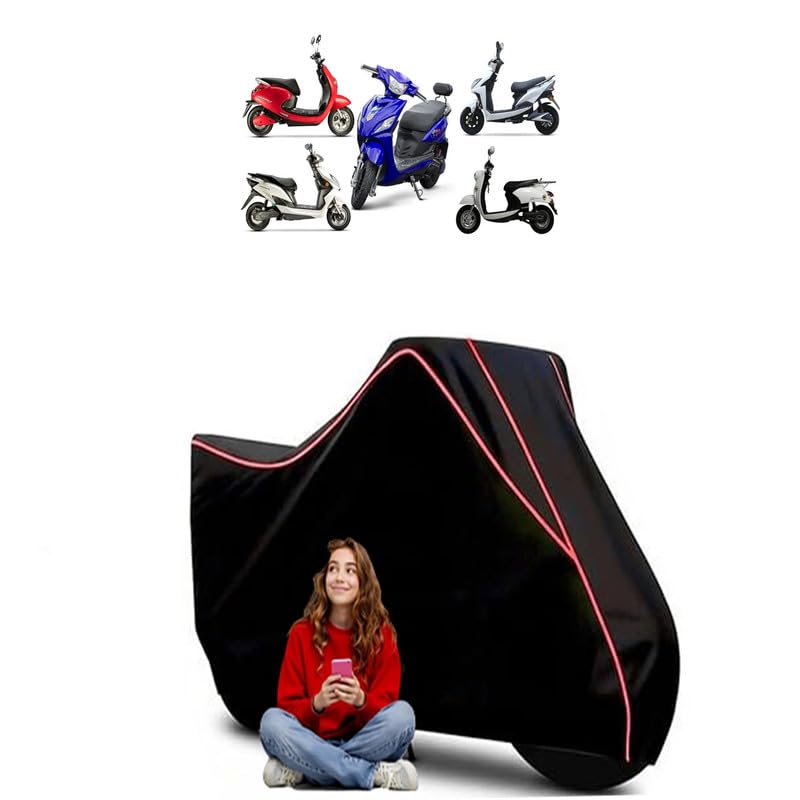 Image of Evolet CEO Scooty Bike Cover Water Resistant Outdoor Use Universal Fit Scooters Motorcycles Heavy Duty UV Protection Dust Rain Scratch Resistant Elastic Bottom Black Blue Piping