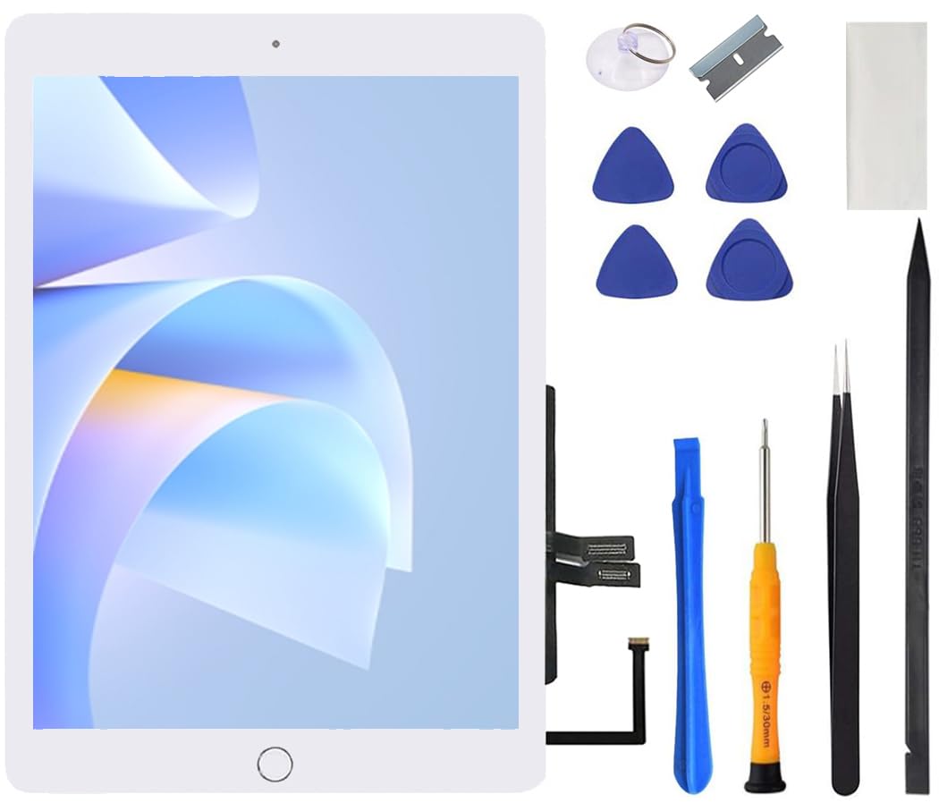 for iPad 6 (6th Generation) Screen Replacement 9.7 Inch, A1893 A1954 for iPad 6th Gen Digitizer 2018 Touch Glass with Home Button, Repair Tool Kit (