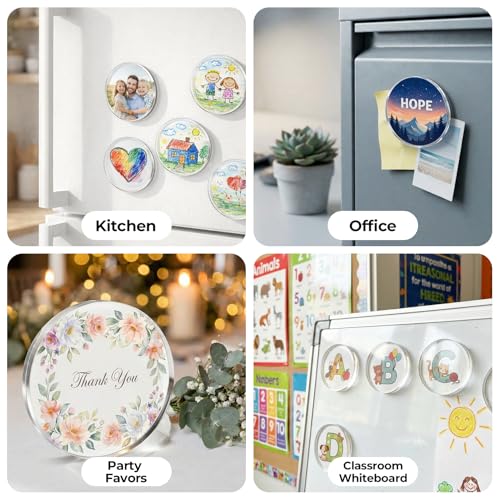 DELUOLUO 15 Pack Round Clear DIY Fridge Magnets for Whiteboard & Fridge - Self Adhesive Blank Acrylic Craft Kit with Paper Inserts. Mess-Free Art Supplies & Personalized Refrigerator Magnets by DELUOLUO - Image 7