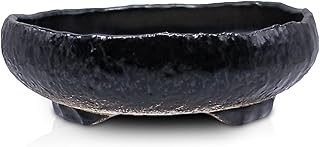 うめきち盆栽用品店 盆栽鉢 4号 鉄鉢 黒色 四日市萬古焼 英窯 陶器 丸 浅型 小品 小さい 小型 ミニ アガベ 塊根 多肉 雑木 松柏 約12センチ