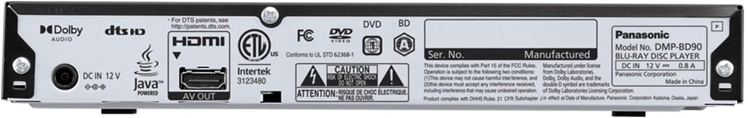 Panasonic Blu Ray DVD Player with Full HD Picture Quality and Hi-Res Dolby Digital Sound, DMP-BD90P-K, Black