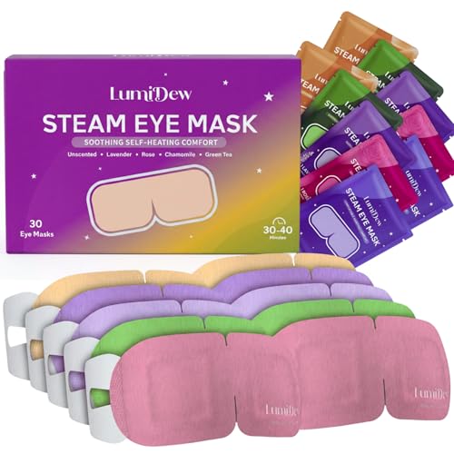 LumiDew Steam Eye Mask, Self Heating Heated Eye Mask for Sleep, Warm Compress for Eyes, Moist Heat for Dry Eye Relief, Stye Eye Treatment, Spa, Travel Essentials, Variety 30 Pack