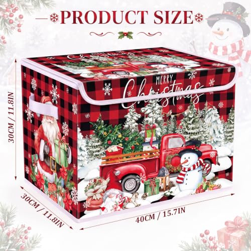 Image of Briwooody Red Plaid Christmas Storage Bin with Lid and Carrying Handle