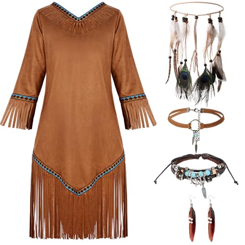 Foaincore 5 Pcs Indian Costume Set Native Princess Costume Supplies for Halloween(Medium) by Foaincore - Used condition - US$37.16