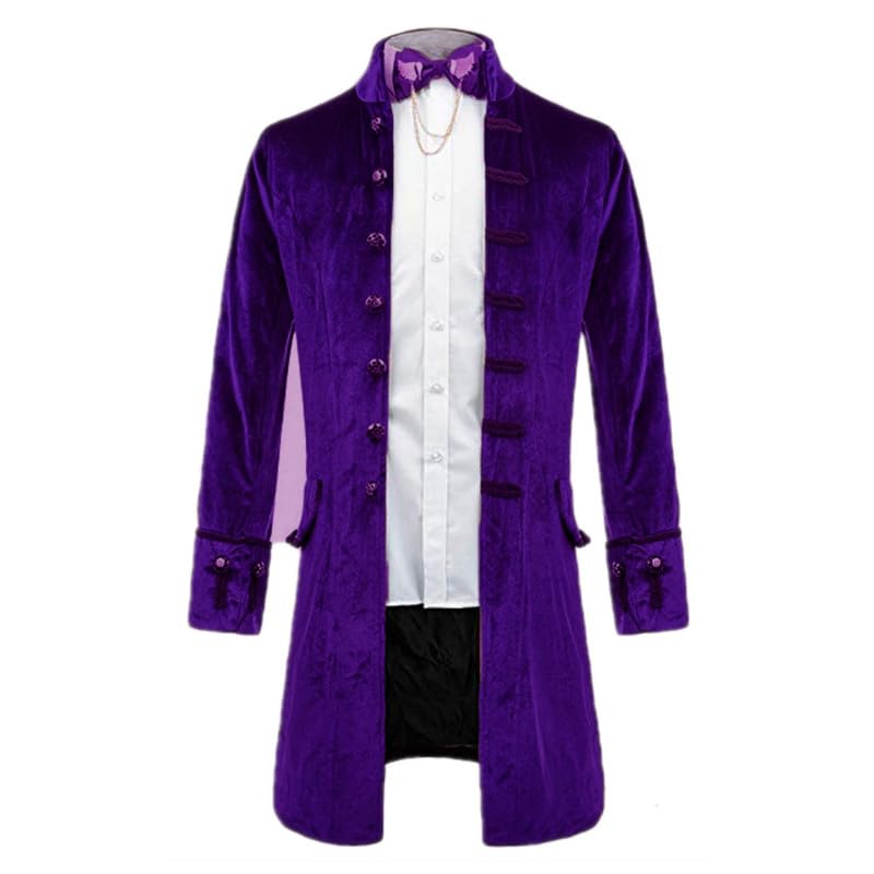 Everbeauty Mens Retro Velvet Victorian Steampunk Long Blazer Jacket Gothic Frock Coat JK003