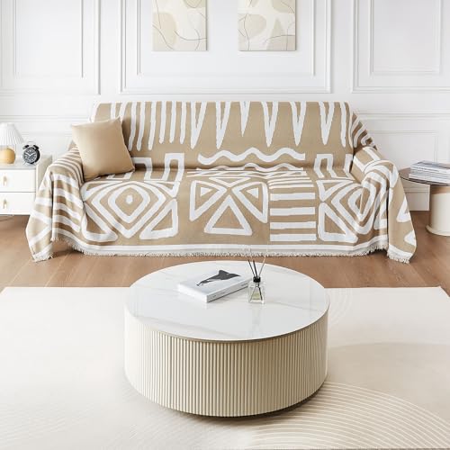 VEVOR Couchbezug (299 x 81 cm) Boho-Sofabezüge, Rutschfester Chenille-Kissenschutz für Ecksofas, waschbarer & kratzfester Loveseat-Schonbezug für Katzen-/Hundesofa-Schutz, Sofaüberzug Khaki