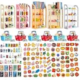 164pcs Miniature Supermarket Shelves Furniture Model 4 Layers Shelf Display Rack Doll House Accessory Storage Bookshelf Accessories Mini Locker Decor Food Drink Bottle Toy Cosplay Game Party