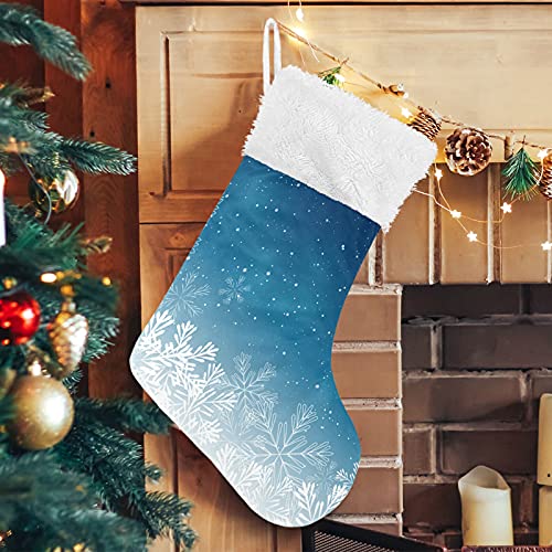 Xigua Blue Christmas Snowflake Christmas Stockings White Plush Cuff Stocking Gift Holders For Party Holiday Decorations Ornaments (17.7 Inch, 2 Pack) #TOP4