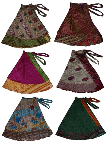 Wevez® Pack of 3 Pcs Original Two Layer Printed Wrap Around Skirts (Long(36 Inches Length))