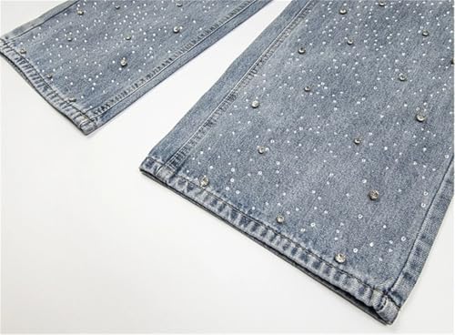 Men Rhinestone Jeans Baggy Straight Vintage Blue Denim Pants Oversized Streetwear Jeans4