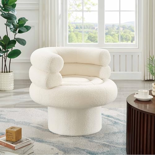 Sillón giratorio ergonómico de tela sherpa beige miniatura 5