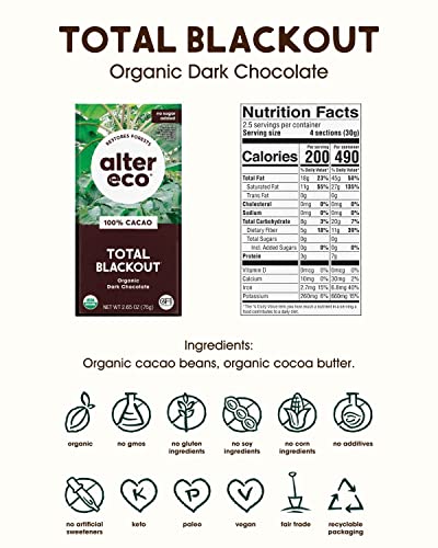 Alter Eco | Dark Chocolate Bars | Pure Dark Cocoa, Fair Trade, Organic, Non-Gmo, Gluten Free (12-Pack Total Blackout) #TOP1