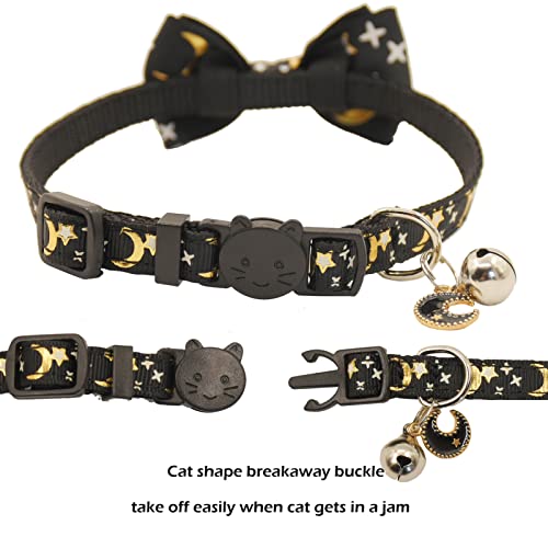 Image of Bowtie Cat Collars Breakaway with Bell, Adjustable Cute Kitty Collars Safety Buckle Kitten Collar for Cat Puppy 7.5-11in (Black Moon)