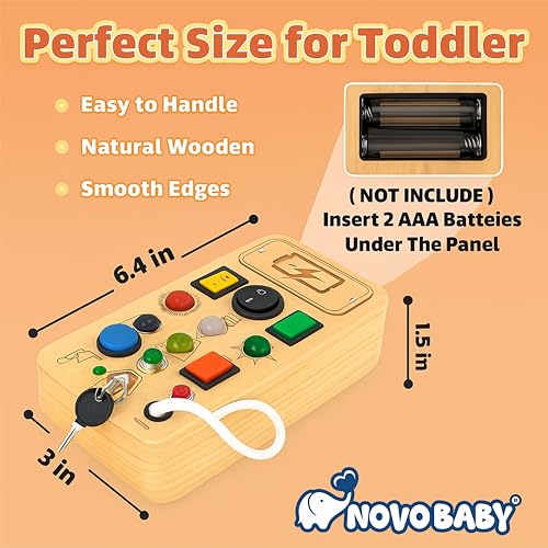 Image of Novo Baby Busy Board for Toddlers 1-3 Years | Montessori Toy with Switches, Buttons & Activities | Portable Wooden Busy House | Educational Toy for Baby Boys & Girls Age 2 3