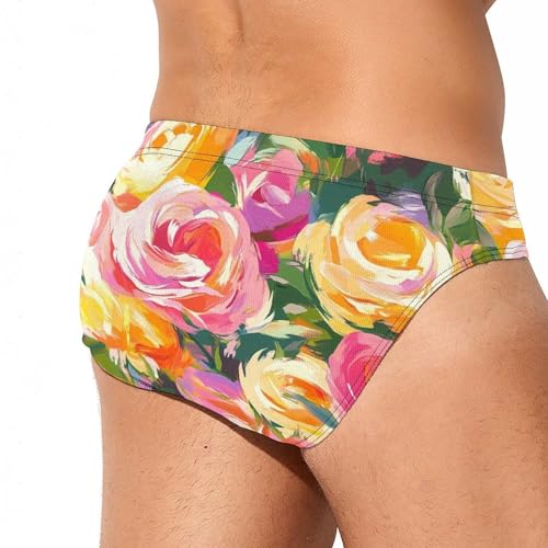 Watercolor Rose Pattern Mens Swim Briefs Sexy Bikini Swimwear Bathing Suits Trunks3