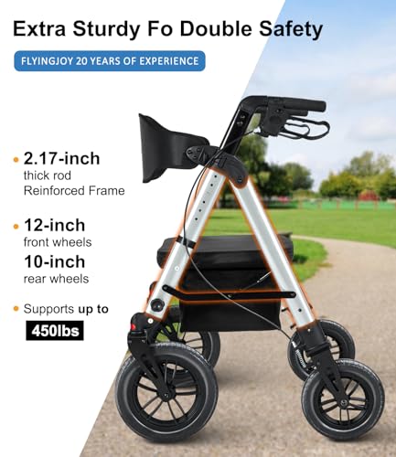 Image of Heavy-Duty Walkers for Seniors with seat,450Lb Bariatric Rollator Walker