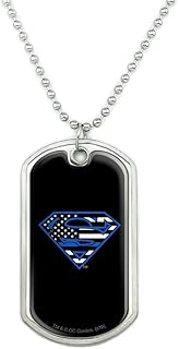 GRAPHICS & MORE Superman Thin Blue Line Flag Shield Logo Military Dog Tag Pendant Necklace with Chain