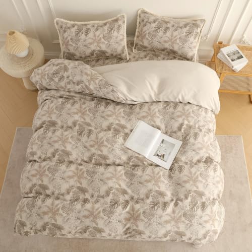 Image of Story@Home King Size Bedcover Set | 400 TC Microfiber Bedding Set with 1 Duvet Cover 1 King Bedsheet 270 x 250 cm & 2 Pillow Covers | Soft Durable Duvet Cover Set Floral Pattern|Beige Brown