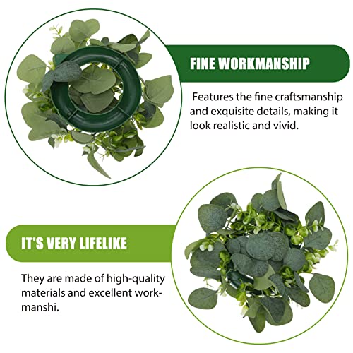 Aboofan 4Pcs Taper Candle Ring Wreaths Mini Eucalyptus Wreath Small Candle Holder Rings Decorative Glass Tealight Candle Holder For Holiday Party Table Decor Green #TOP3