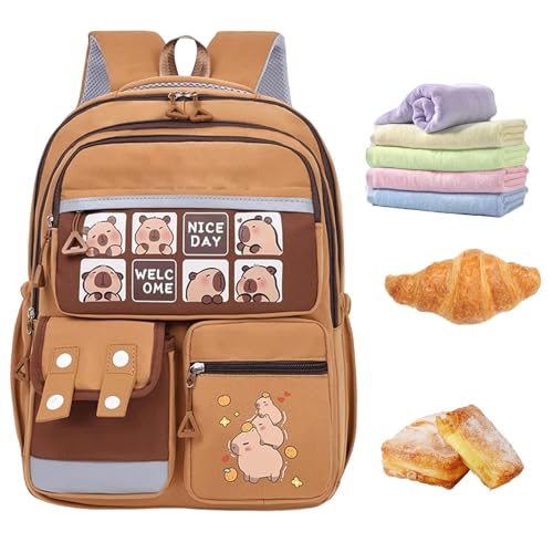 Cartable de dessin animé Capybara pour l'école avec grand organisateur de papeterie