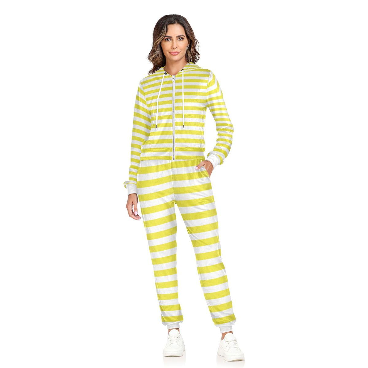 Conjunto deportivo de 2 piezas para mujer, diseño de rayas amarillas y blancas, conjunto deportivo de manga larga