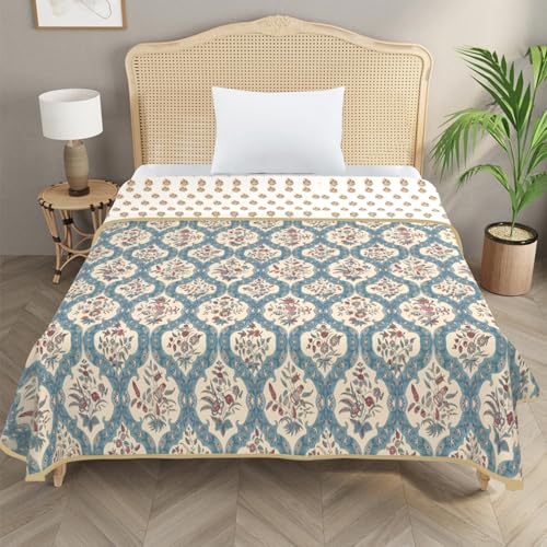 Image of Homestan Reversible All Season Cotton Feel Dohar for Single Bed,Soft Light Weight AC Blanket /Comforter for Summer /Winter /Monsoon (58x86 Inches, Jaipuri Motifs)