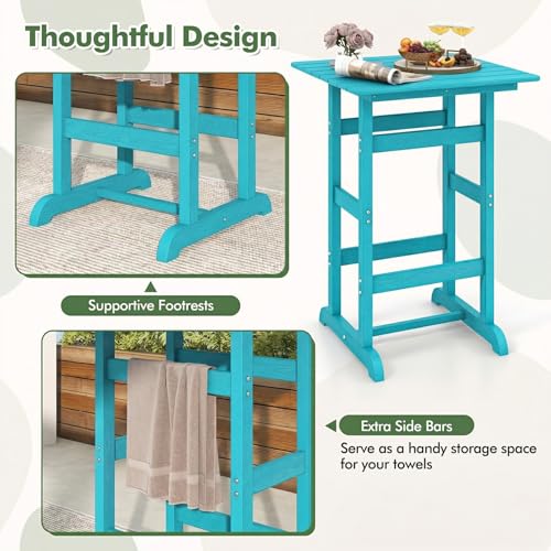 Image of Giantex 42 inch Height Outdoor Tall Bar Table, HDPE Square Pub Table with Wood Grains, Cocktail High Top Tables for Adirondack Chairs, Patio, Bistro, Garden, Poolside, Yard, Balcony, Turquoise