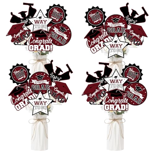 Image of 24Pcs Graduation Party Decorations Class of 2026, Graduation Centerpieces for Tables, 2026 Congrats Grad Party Centerpiece Stick Table Toppers for Graduation Party Supplies (Maroon)