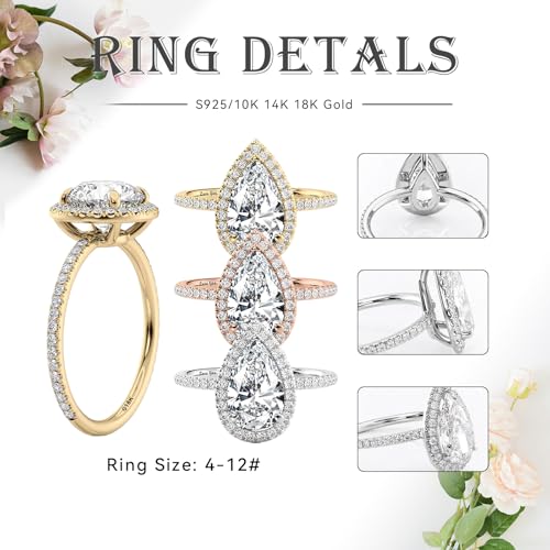 Pear Shaped Moissanite Engagement Ring for Women, 10K 14K 18K Gold/S925 Silver Brilliant 1-3 Carat CT Moissanite/Lab Created Diamond Wedding Rings Set Vintage Ring Birthday Christmas Jewelry Gift4