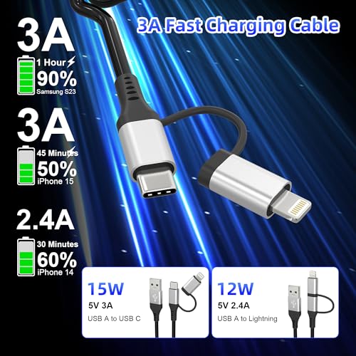 Image of USB to USB-C and Lightning Cable 2 in 1 Coiled Cable Support Carplay & Android Auto [MFi & 3A Fast Charge & Data Sync] Coiled Lightning and USB C Cable for iPhone 17 /16 /15 /14 /13 /Android, Silver