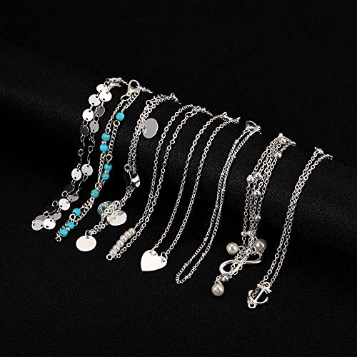 Softones 16Pcs Ankle Bracelets For Women Girls Gold Silver Two Style Chain Beach Anklet Bracelet Jewelry Anklet Set,Adjustable Size #TOP5