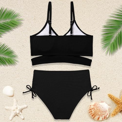 Image of Girls 2 Piece Swimsuit Hawaiian Criss Cross Bikini Bathing Suit Summer Beach Swimwear with Chest Pad 7-16T